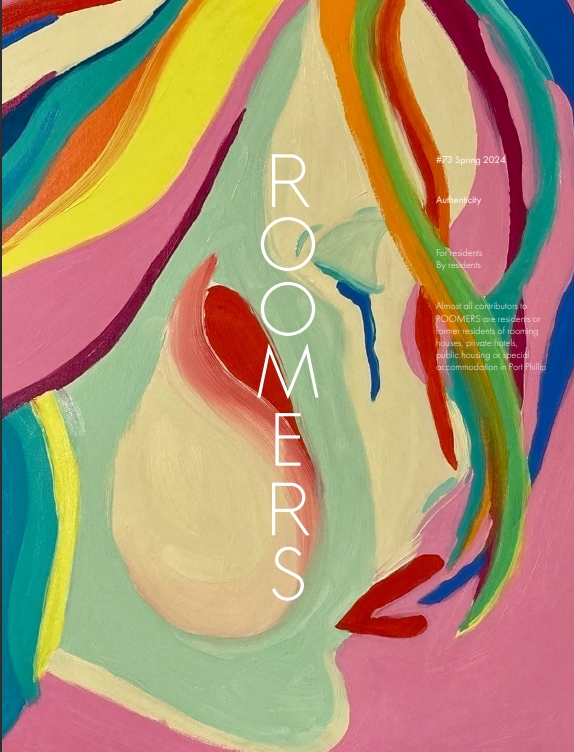 bright portrait image cover of Roomers Magazine Edition 73